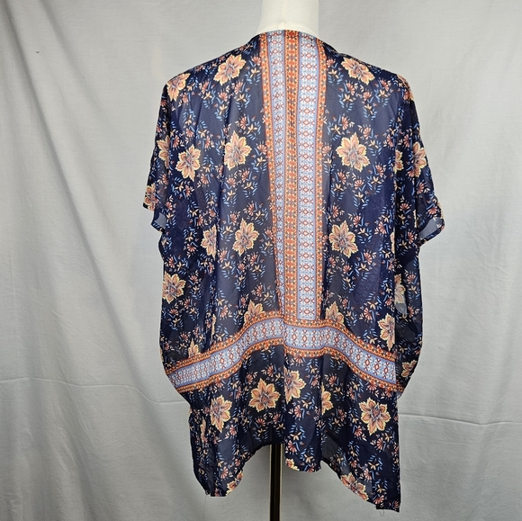 Love Tree Floral Blue/Orange Kimono Sz Large Boho Hippie Cottagecore Summer - Picture 2 of 5